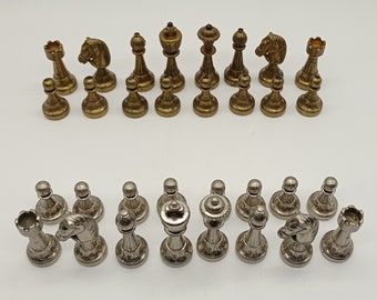 Vintage Brass And Nickel Chess Set, Finnesburg Series Chessmen, Classic Chess Game Figures, Handcrafted Italian Chess Set
