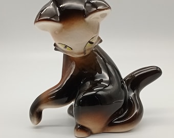 Vintage Jichokera Bechyne Cat Figurine, Cute Decorative Cat Statue, Czech Republic Porcelain Home Decor Cat