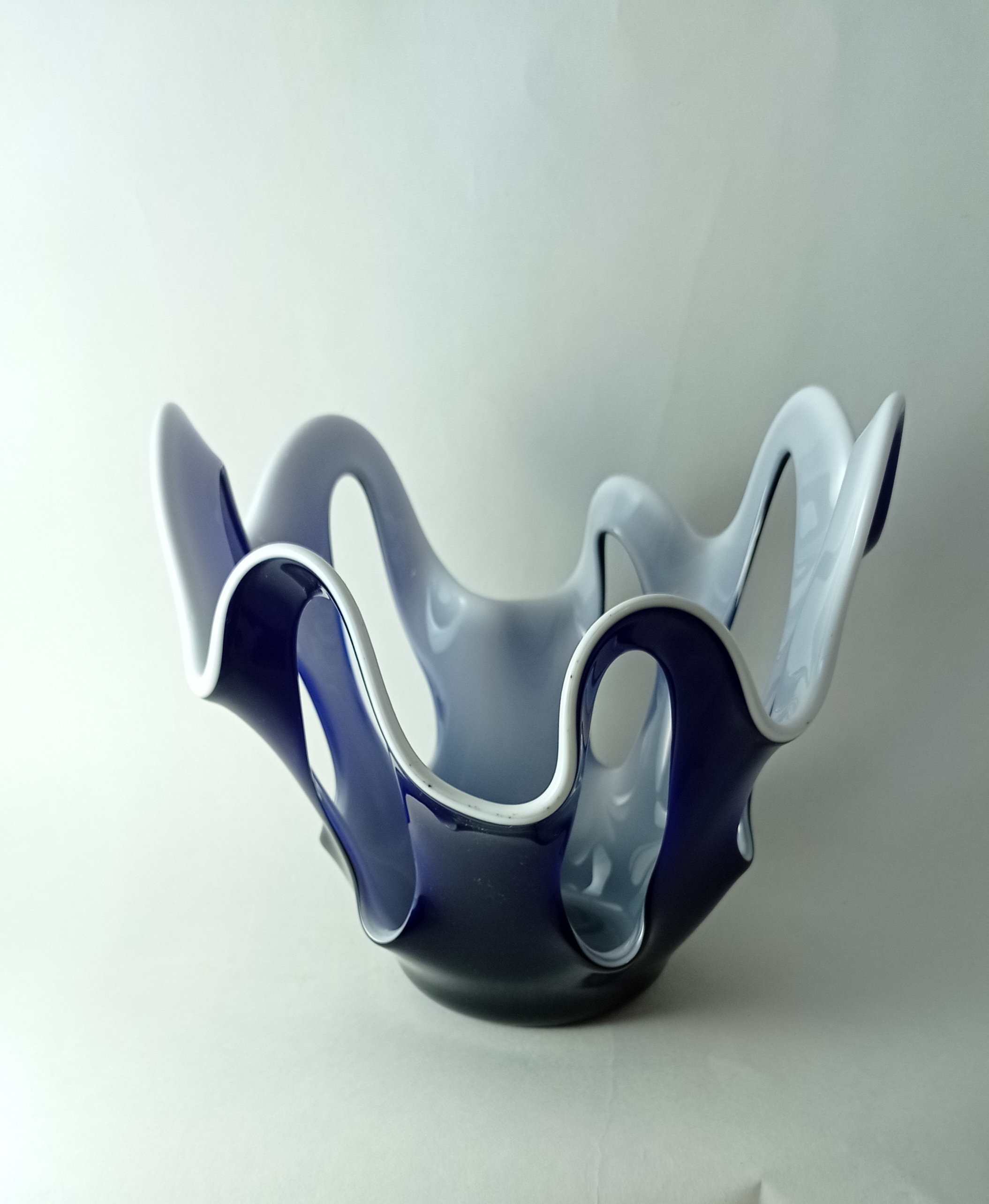 Vintage Krosno Macora Sculptural Art Glass Vase, Open Fruit Bowl, Retro