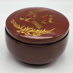 Vintage Japanese Lacquered Box - Handcrafted Decorative Bowl with Goldfish Motif