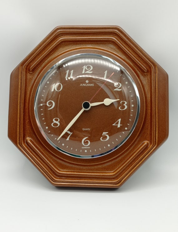 Vintage Junghans Ceramic Wall Clock Brown Quartz Hanging Etsy
