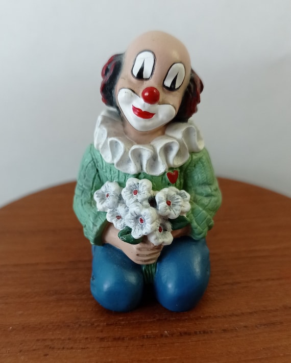 Handmade Art Blown Glass Collectible Miniature Clown with Violin Figurine 