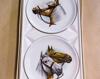Vintage Small Lindner Kueps Bavaria Racing Horse Plates, Decorative, Collectable, Porcelain Plates, West Germany Antique Plate Set Of Two
