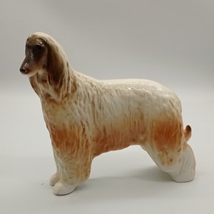 Vintage Lomonosov Porzellan Afgan Hound Figur, dekorative Hundestatue, braune und weiße Tierfigur aus Russland