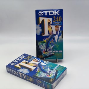 Vintage TDK E-240 TV 240 vhs tape 4 hours pal secam - sealed unused set of 2 - retro blank video cassette - new old stock (nos)