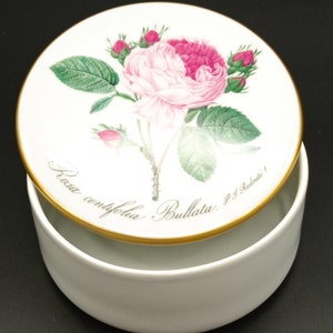 Vintage Hutschenreuther Rosa Centifolia Bbullata Jewellery Box By P.J. Redoute, Round Pill Box, Rose Motive Ring Trinket Box, Gold Trim Box image 6