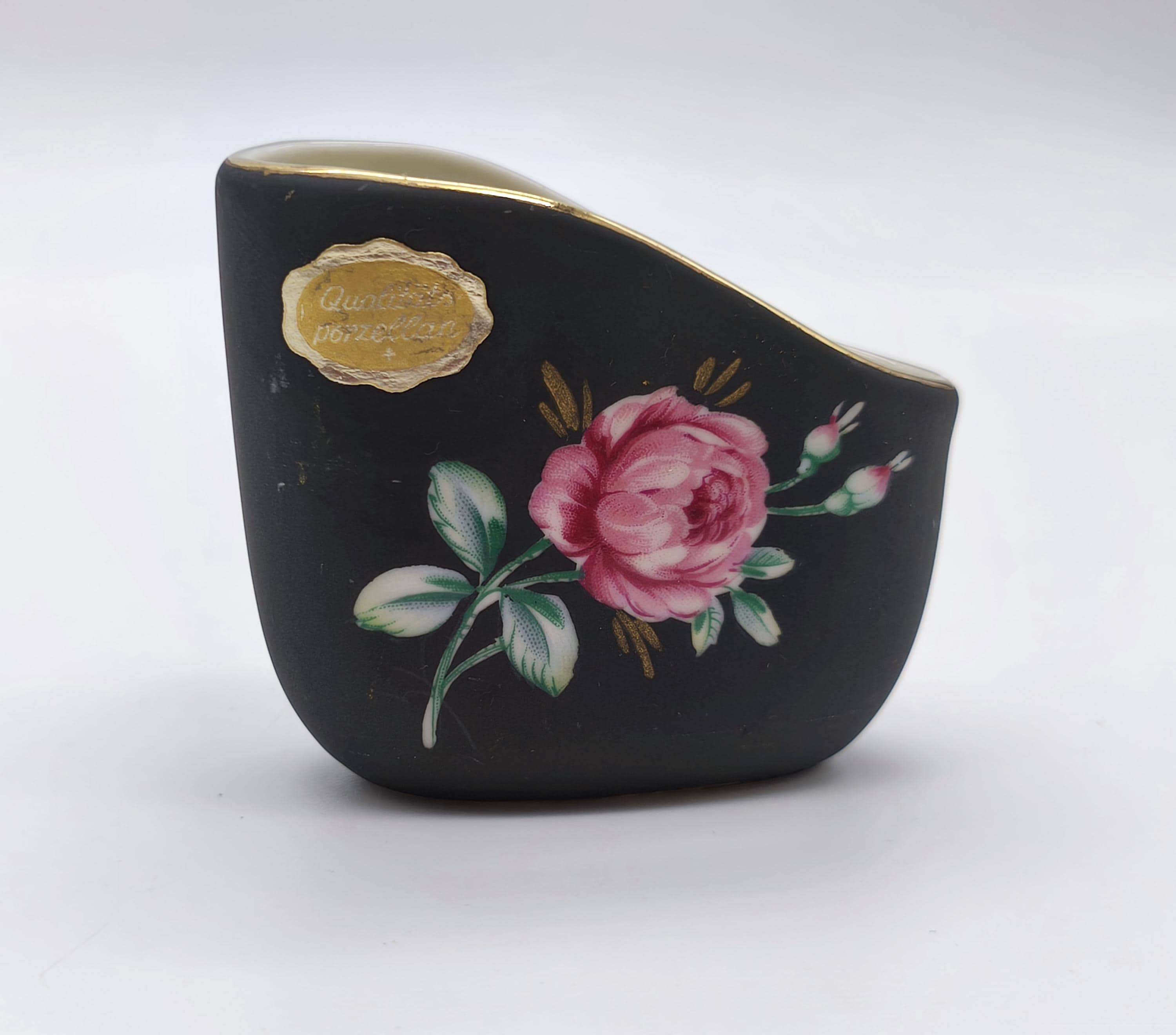 Vaso pequeno de porcelana vintage - Qualitäts Porzellan, lembrança de Bad Mergentheim, desenho floral pintado à mão