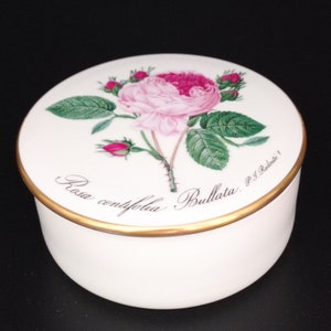 Vintage Hutschenreuther Rosa Centifolia Bbullata Jewellery Box By P.J. Redoute, Round Pill Box, Rose Motive Ring Trinket Box, Gold Trim Box image 5