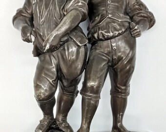 Antique Cast Pewter Two Young Male Figurine, Silver Metal Boys Statuette, Collectable Home Décor Figure, Vintage Rare Two Friens Figurine