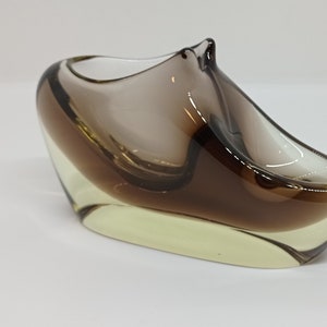 Vintage Zelezny Brod Glassworks Ashtray, Hand Blown Amber, Yellow Glass Bowl, Czech ZBS Art Glass Heavy Ashtray By Miloslav Klinger