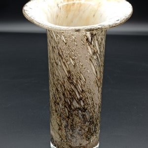 Vintage Hand Blown Cylindrical Glass Vase, Trapped Air Bubbles Spattered Brown Centrepiece, Rare Home Décor Flower Vase