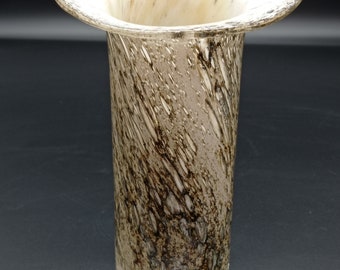 Vintage Hand Blown Cylindrical Glass Vase, Trapped Air Bubbles Spattered Brown Centrepiece, Rare Home Décor Flower Vase