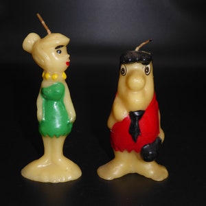 Vintage Wilma And Fred Flintstone Candles, Hanna-Barbera The Flintstone Characters, Set Of Two Wax Candles, Collectable Flintstones Candle