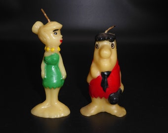 Vintage Wilma And Fred Flintstone Candles, Hanna-Barbera The Flintstone Characters, Set Of Two Wax Candles, Collectable Flintstones Candle