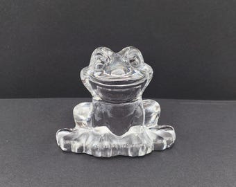 Vintage Goebel glass frog - pressed clear crystal - German animal figurine - 1980s decor - collectible paperweight - frog lover gift
