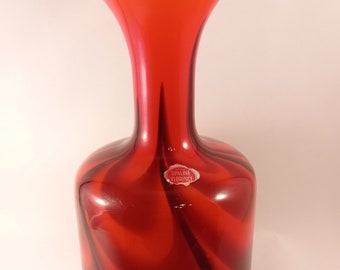 Vintage Art Deco Opaline Florence Italian Marbled Glass Vase, Original, Handblown 70s Decorative, Antique, Italian Opal Vase .