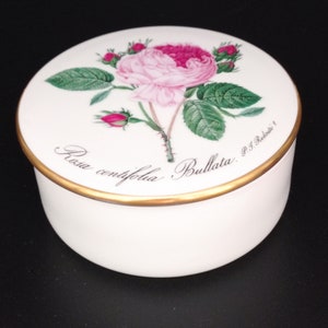 Vintage Hutschenreuther Rosa Centifolia Bbullata Jewellery Box By P.J. Redoute, Round Pill Box, Rose Motive Ring Trinket Box, Gold Trim Box image 1