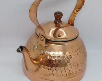 Vintage Copper Teapot, Hand Made Hammered Kettle, Old Traditional Style Water Boiling Pot, Teatime Centrepiece, Home Decor Gift