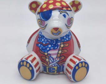 Ritzenhoff Pirate Teddy Bear Bank – Mini Ceramic Coin Bank by Tim Davies – Colorful Collectible Figurine – Made in Germany