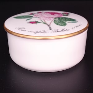 Vintage Hutschenreuther Rosa Centifolia Bbullata Jewellery Box By P.J. Redoute, Round Pill Box, Rose Motive Ring Trinket Box, Gold Trim Box image 3