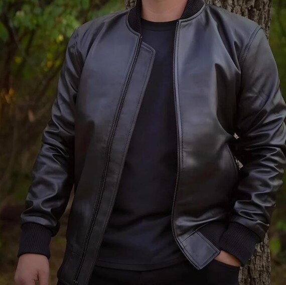 MA-1 ブラックアウトレザーボンバージャケット USA製 100%ソフトレザー