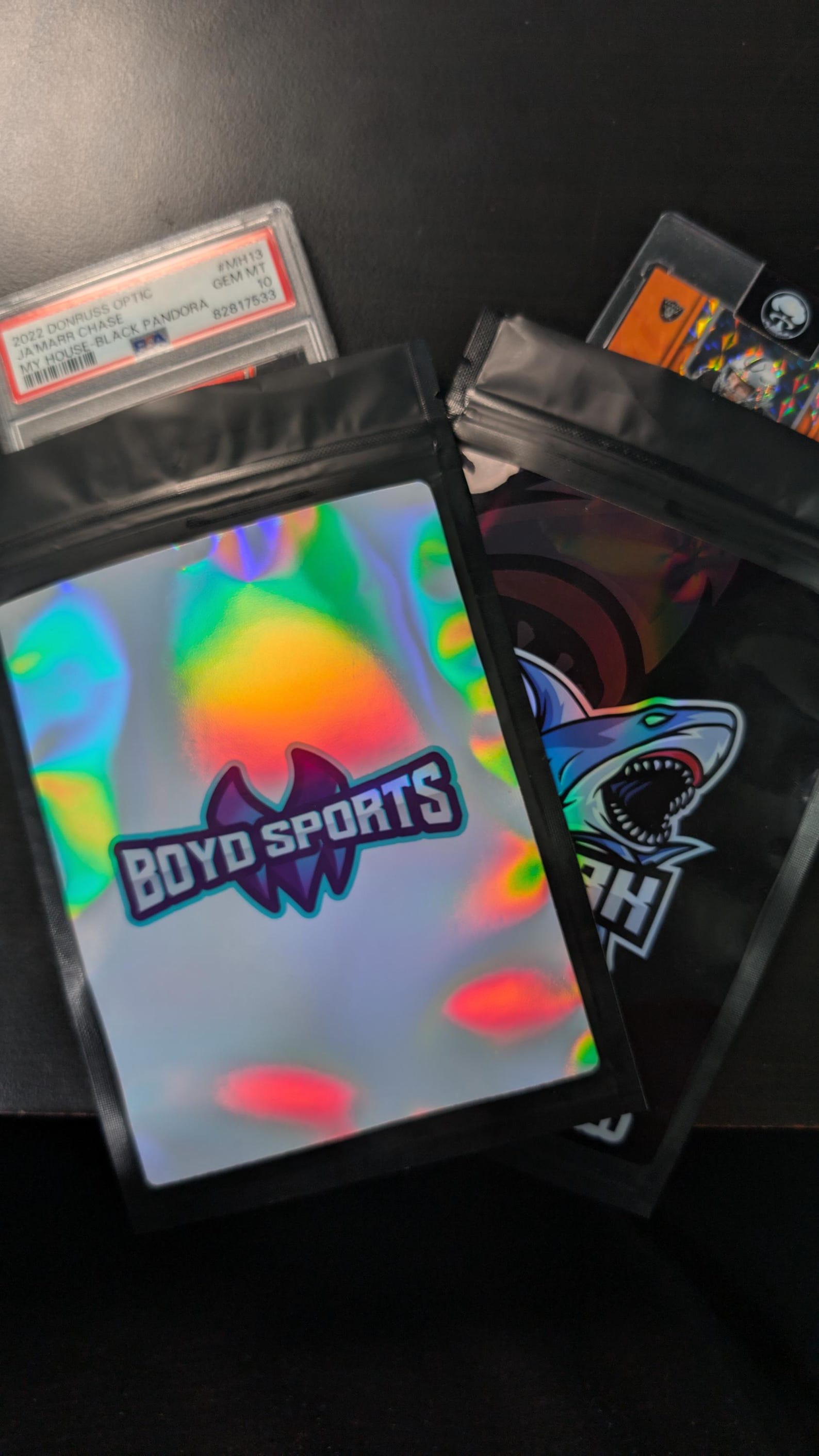 Custom Slab Repacks Custom Mylar Sports Card Repack Bags With Holographic Branding Sticker ...