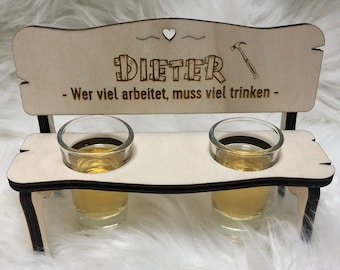 Personalized schnapps bench with engraving incl. glasses / worker's bench
