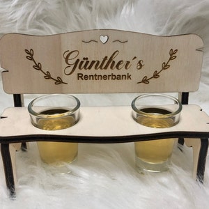 Personalized schnapps bench with engraving incl. glasses / pensioner bench