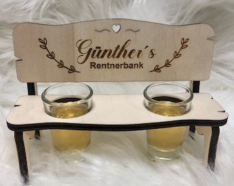 Personalized schnapps bench with engraving incl. glasses / pensioner bench