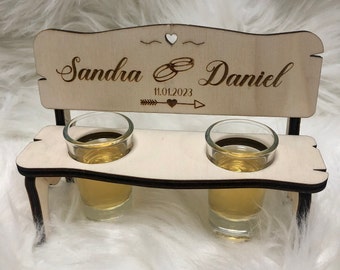 Personalized liquor bank with engraving including glasses / wedding