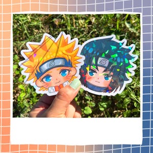 3&quot; Ninja Anime Inspired Chibi Stickers! | 3&quot; SasuNaru Chibi Stickers! Holographic Water Resistant Hand Drawn Kawaii Chibi Stickers |