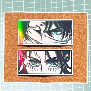 3,5-Zoll-Verbundener Levi Ackerman Holographischer Aufkleber | 3,5-Zoll- Anime Augen Holographischer Wasserbeständiger, handgezeichneter Attack On Titan Aufkleber | Bild 2