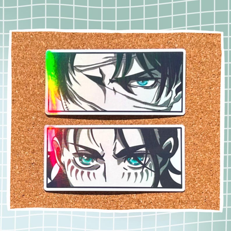 3,5-Zoll-Verbundener Levi Ackerman Holographischer Aufkleber | 3,5-Zoll- Anime Augen Holographischer Wasserbeständiger, handgezeichneter Attack On Titan Aufkleber | Bild 2