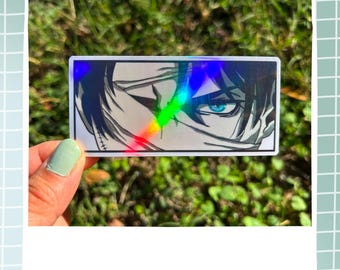 3.5&quot; Bandaged Levi Ackerman Holographic Sticker | 3.5&quot; Anime Eyes Holographic Water Resistant Hand Drawn Attack On Titan Sticker |
