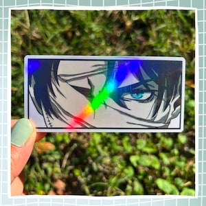 3.5" Bandaged Levi Ackerman Holographic Sticker | 3.5" Anime Eyes Holographic Water Resistant Hand Drawn Attack On Titan Sticker |