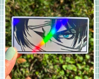Pegatina holográfica de Levi Ackerman vendado de 3,5" / Pegatina holográfica de ojos de anime de 3,5" resistente al agua dibujada a mano de Attack on Titan /
