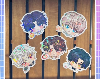 3" Love and Deepspace chibi-stickers! | Holografische waterbestendige handgetekende chibi-stickers voor jongens | Zayne, Rafayel, Xavier, Sylus en Caleb!