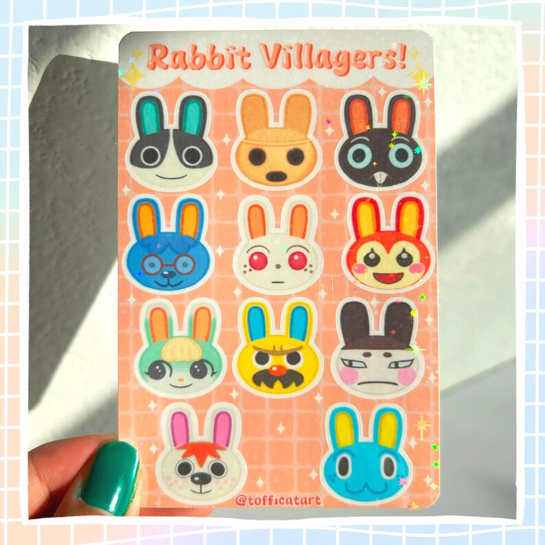 ACNH Rabbit Villager Holographic and Water Resistant Sticker Sheets ...