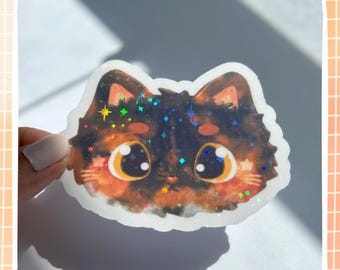 ToffiCatArt Kitty Maskottchen Aufkleber! 3" Holographischer wasserfester Schildpatt Katzen-Aufkleber | Hand gezeichneter Kawaii Katzen-Aufkleber!