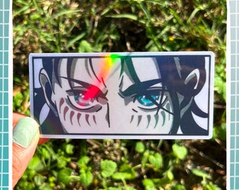 3,5 "Saison 4 Eren Jaeger Titan Marks holografischer Aufkleber | 3,5" Anime Augen holografische wasserfeste handgezeichnete Attack on Titan Aufkleber
