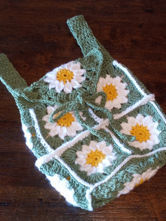 Crocheted Daisy Granny Square Small Backpack - Etsy display picture 1