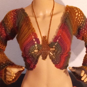 Crocheted Butterfly Top/Multicolor Backless Top with Sleeves/Crop Top/Bohemian 45+
