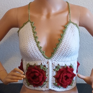 Crochet Valentine&#39;s Day Rose Crop Top/Made to Order any color rose/Festival