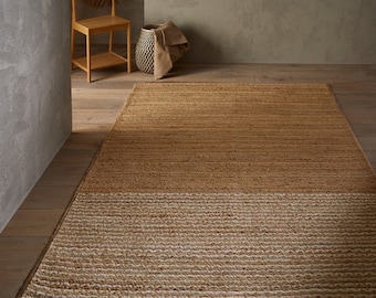 Natural Jute Rug Bohemian Jute Rug Rectangular Jute Rug Braided Large Rug Boho Decor Rug, Jute Area Rug, Square Jute rug Custom Size Rug