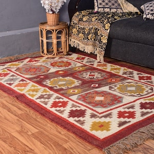 Handmade Large Kilim Area jute Rug, Handwoven Jute Runner Rug, Handmade Kilim Dhurrie Rug, Southwestern Rug, Bohemian Rug, Navajo Rug.