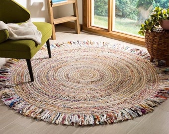 Hand Braided Chindi Cotton Round Rug: Bohemian Meditation Mat