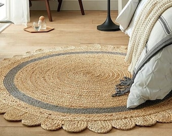 Handgeflochtener Naturteppich aus Jute: Boho-Stil, kundenspezifische Größen. Handgeflochtener runder Naturjuteteppich | Benutzerdefinierte Größe Jute runden Teppich