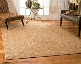 Natural Jute Rug Jute Braided Rug Bohemian Jute Rug Rectangular Jute Rug Boho Decor Rug Jute Area Rug Jute rug Halloween Custom Size Rug