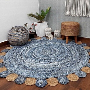Hand Braided Round Chindi Cotton Runner mat, Handmade Jute Cotton Carpet, Bohemian Eco Rugs, Custom Size meditation mat, home decor area rug