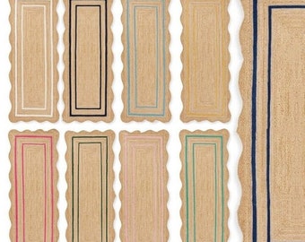 Scalloped Edge Jute Rug Natural Fiber Handwoven Area Rug Customize Any Size and Color, Handwoven Jute Rug, Custom Rug, Decorative Rug